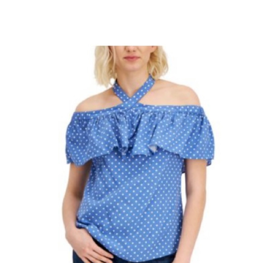 Tommy Hilfiger Blue Polka Halter Top SZ XXL